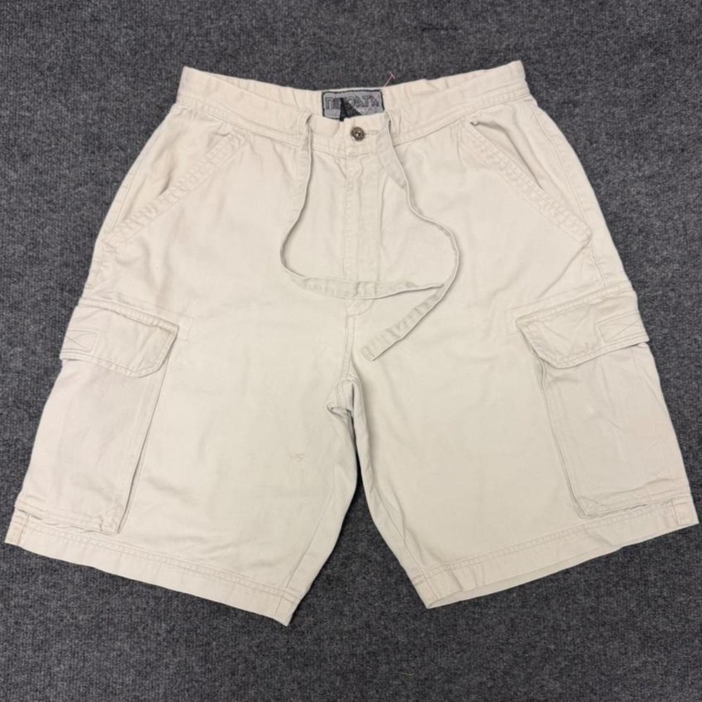 Nikoata Mens Y2K Cream Tan Cotton Cargo Shorts Size Small 32 Waist